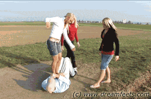 Three German Girls Trample a Man Slave